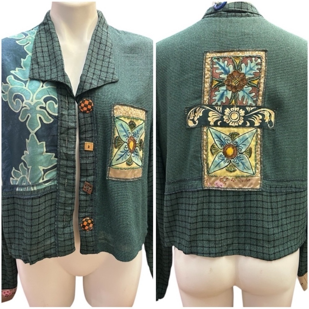 Vintage 90s Y2K Faith Unique Mixed Patchwork Boho Beaded Button Up Blazer Jacket